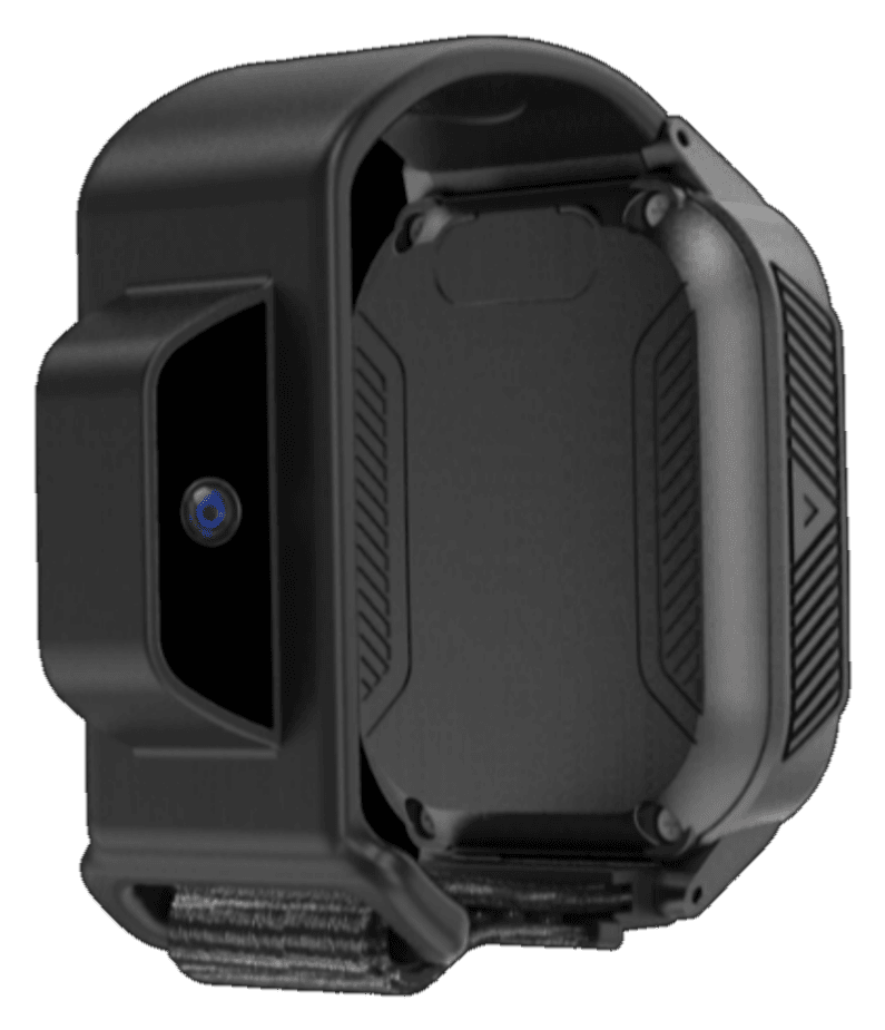 Vibe-Watch side view — the wrist camera lens on the strap module