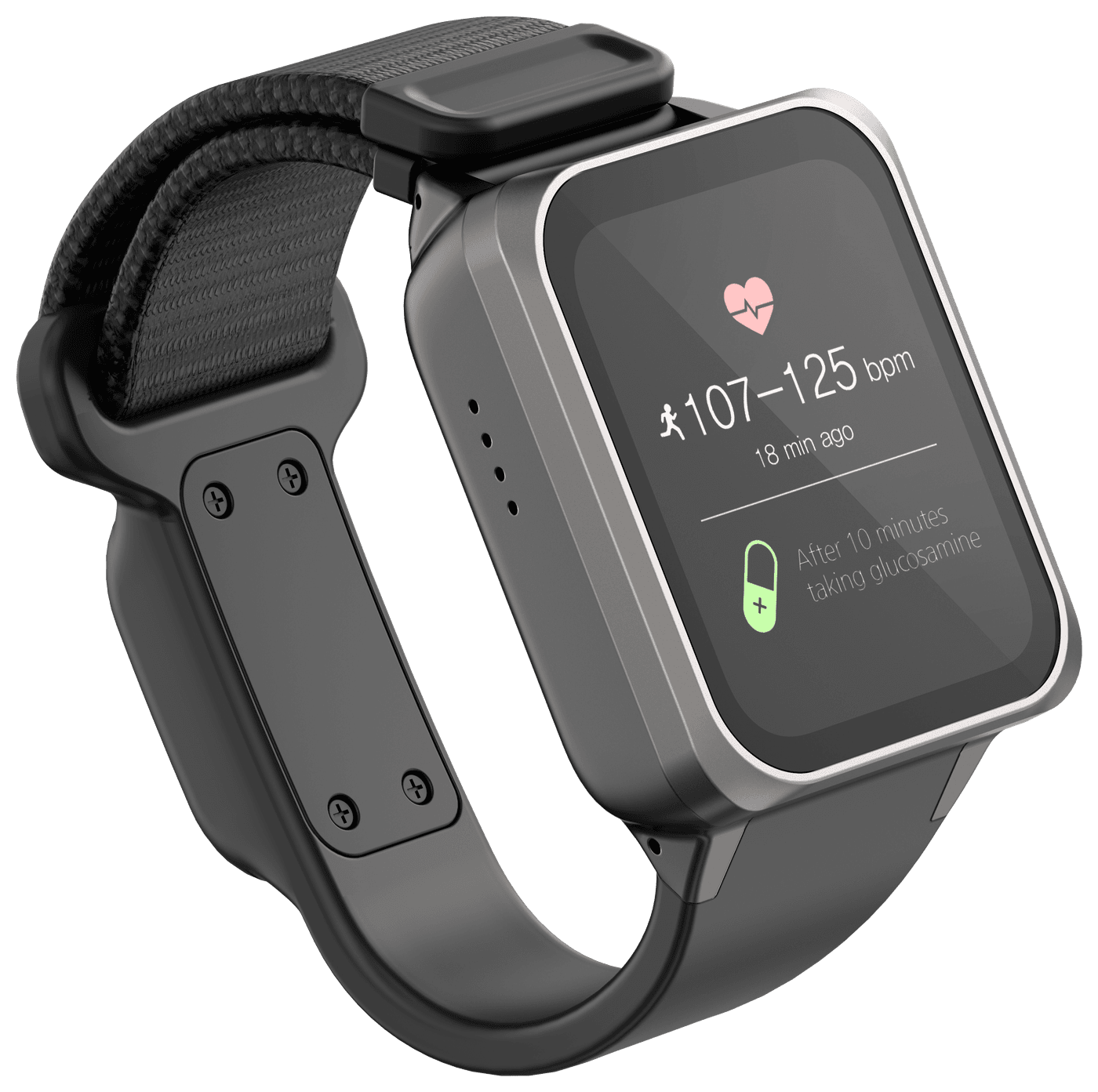 InHand-Watch smartwatch, front view with wrist camera module on the strap